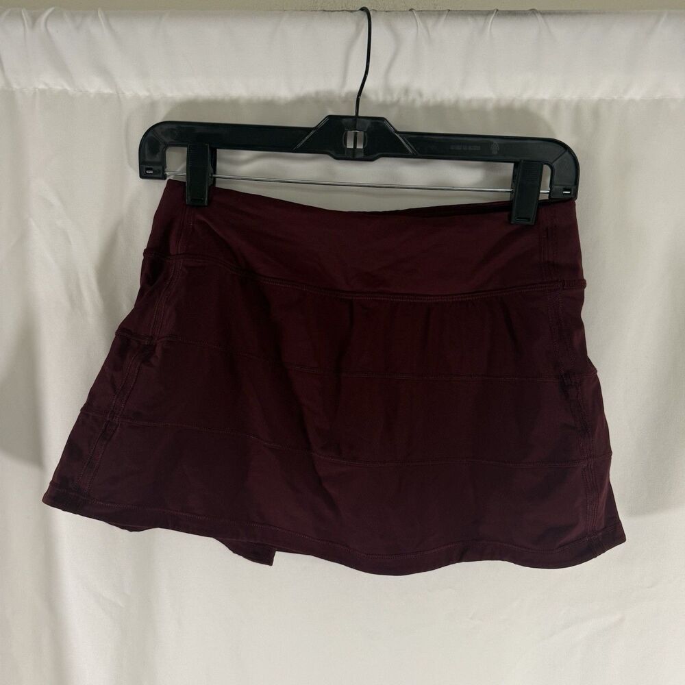 Lululemon Mini Skort Women's 4 Burgundy Red Lined Rear Zip Pocket Pull On